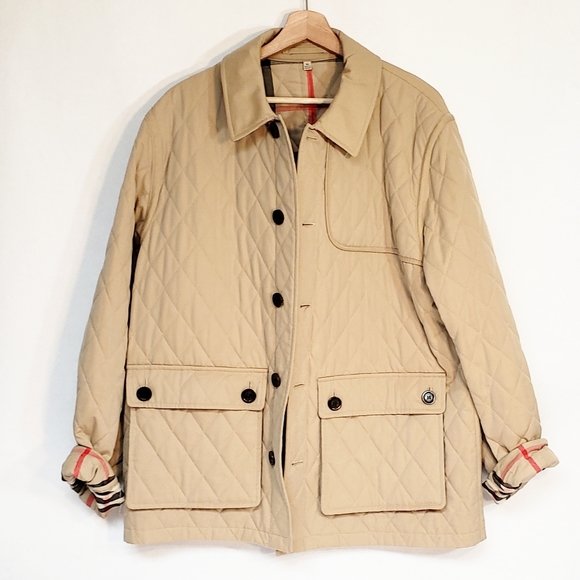 Burberry Jackets & Blazers - Burberry Quilted Jacket Xlarge Tan Plaid Lining